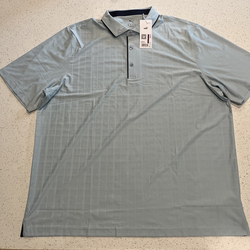 Puma Men's MATTR Check Polo,‎ Modern Mint-Deep Navy, XXL, 633487 05, NWT